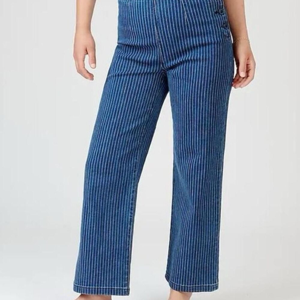 J Crew Vintage Denim Pinstripe slim wide leg trousers button closure size 24 - Picture 10 of 12